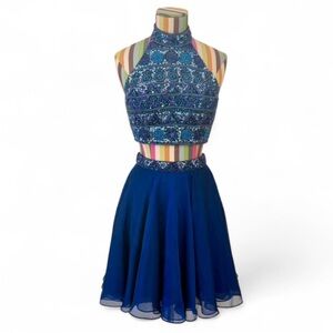 Sherri Hill Fully Beaded Crop Top & Circle Skirt Set High Neck